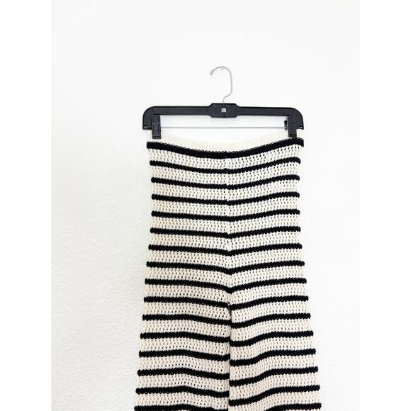 Zara Black White Knit Striped Wide Leg Pants Size Small High Rise Stretch Beach - Picture 4 of 13